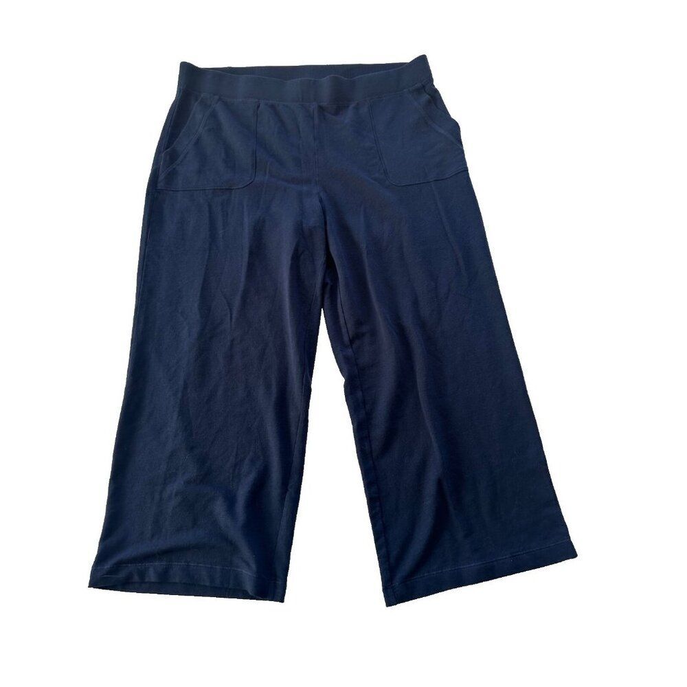 Chico's Women's 2/L Wide Leg Navy Pull on Lounge Pants Pockets Nautical Coastal